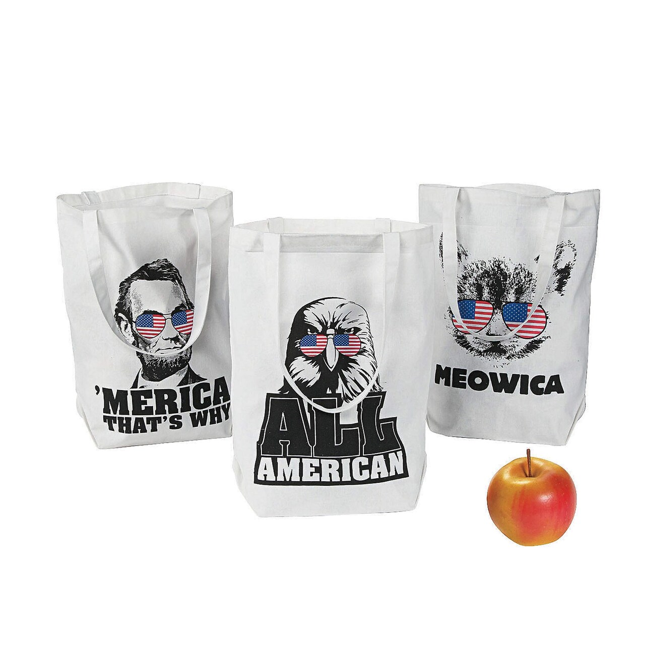 4th of July Sassy Patriotic Tote Bags 6 Pieces Reusable Gift and Party Bags